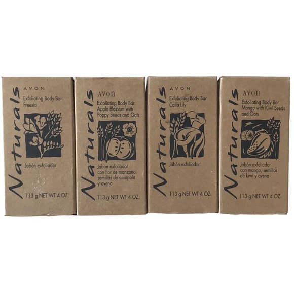 Avon Other - Avon Naturals Exfoliating Body Bar Soaps Set of 4 Floral Fruit Variety 4 oz Each